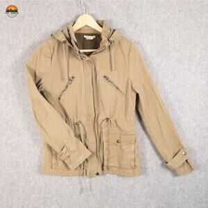Sweet Romeo Military Jacket Tan Khaki Full-Zip Hooded Cabincore Women's Size S